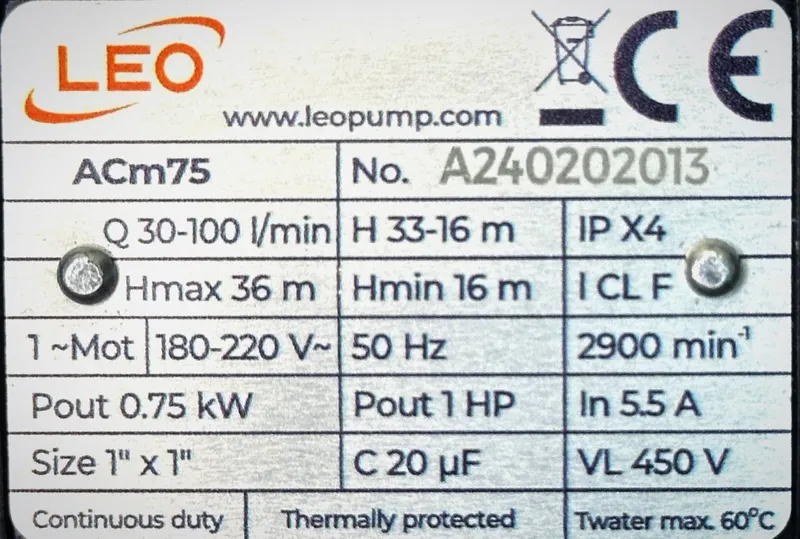 центробежные насос Leo ACm75 — фото 6