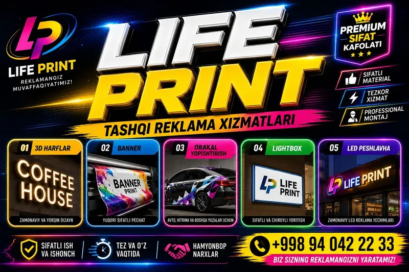 LIFE PRINT | 3D Harflar | Banner | Lightbox | Tashqi Reklama