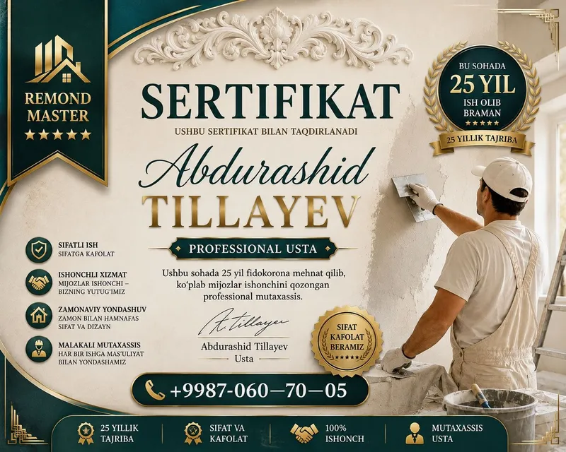 Usta malyar o‘zbekiston bo‘ylab xizmat qilamiz