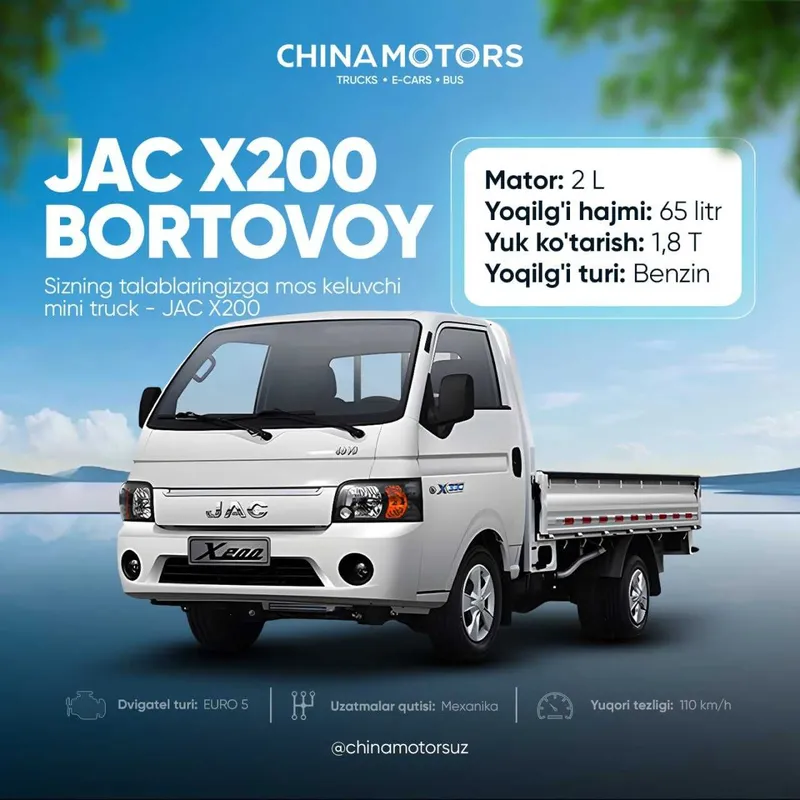 JAC X200 Gruzavoyni endi foizlarsiz bo'lib to'lang