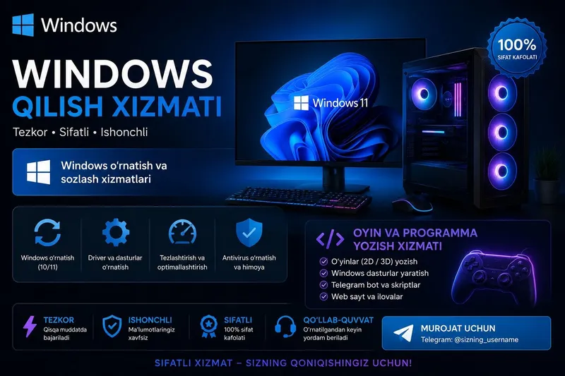 Windows dastur oyinlar ornatib beramiz