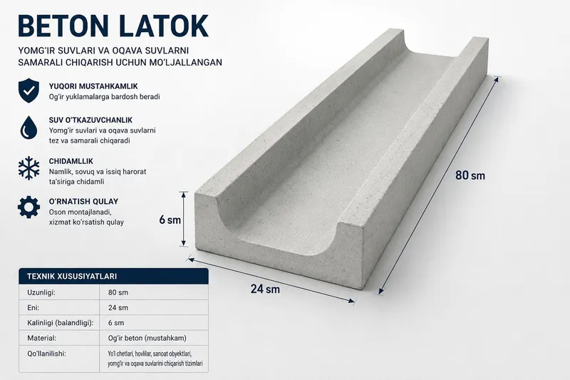 Latok 80 sm, beton latok 80 sm, бетон латок 80 см, zavoddan sotiladi