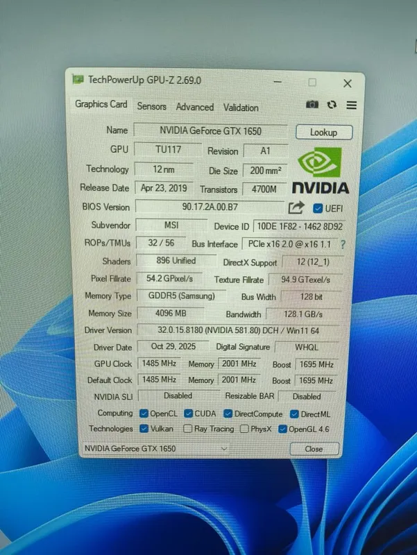 MSI GTX1650 4Gb 128bit GDDR5 LowProfile Low Profil — фото 1