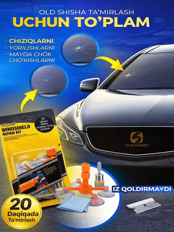 Avtomobil yorilgan chizilgan oynasini tuzatadi.