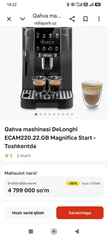 kofe mashina ofesga deb olingan 18kun ishlatildi ofes yopildi yangidey 1