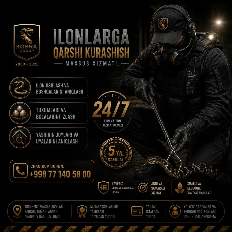 Ilon ushlash va maxsus dezinfeksiya xizmati 24/7