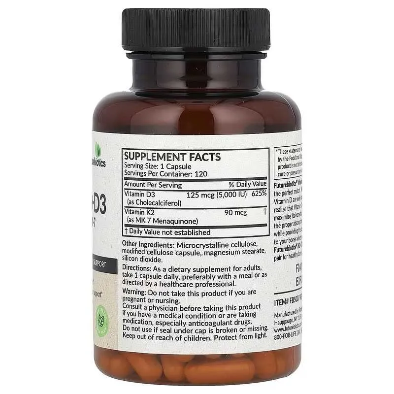Futurebiotics, Future biotics, K2 + D3, K2 + D3 vitaminlari, 120 kapsula 2 Futurebiotics, Future biotics, K2 + D3, K2 + D3 vitaminlari, 120 kapsula 2