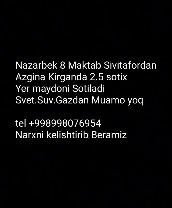 Nazarbek Yer Sotiladi 2.5 sotix tel