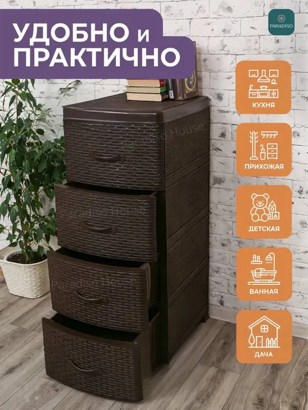Пластиковый комод с 4 ящиками для хранения 2 Пластиковый комод с 4 ящиками для хранения 2