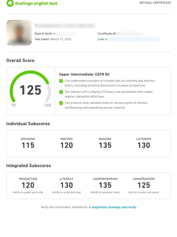 TOEFL iBT (home edition) & DUOLINGO intensive kurslar 2