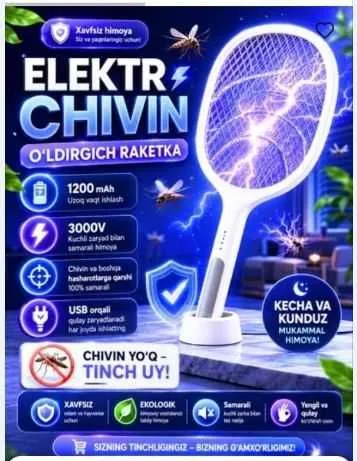 Elektr Chivin va Pashsha O'ldirgich Raketka 100% original 1 Elektr Chivin va Pashsha O'ldirgich Raketka 100% original 1
