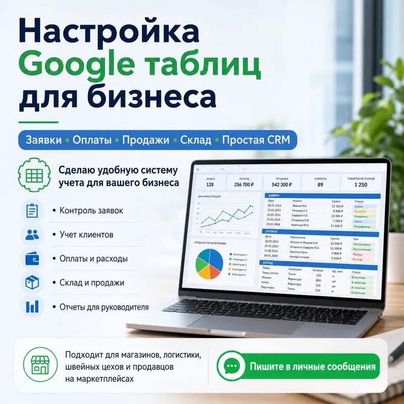Настройка Google таблиц, учёт заявок, оплат и продаж
