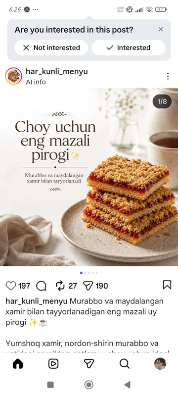 choy uchun mazali pirog