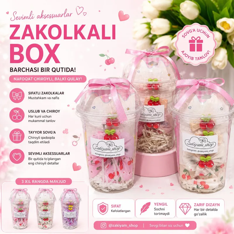 Zakolkali box Soch aksessuarlari Sovg'abob toʻplam