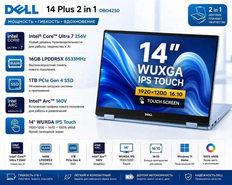 Dell 14 Plus 2-in-1 / Core Ultra 7 / 16GB / 1TB SSD / 14" WUXGA Touch