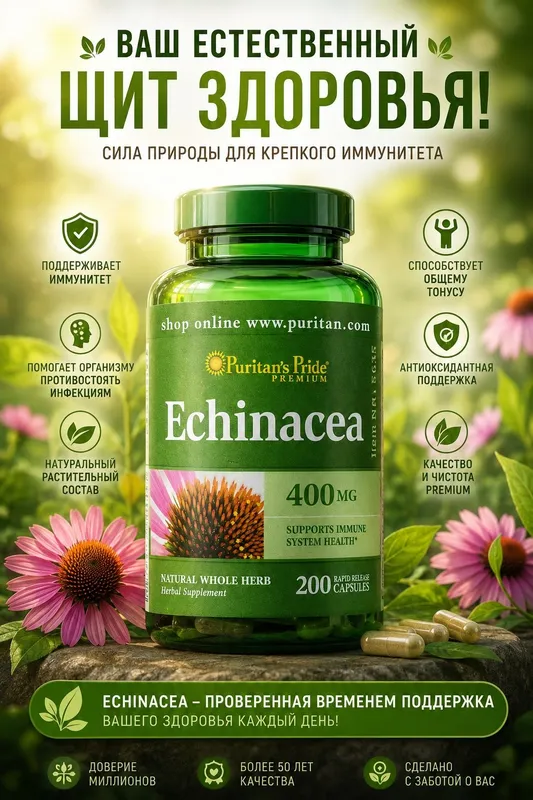 Эхинацея Puritan's Pride Echinacea 400 mg 200 капсул