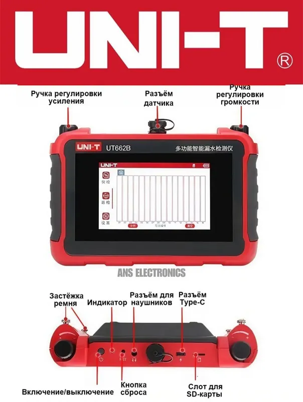 UNI-T UT662D профессиональный акустический детектор утечек трубопров 4 UNI-T UT662D профессиональный акустический детектор утечек трубопров 4