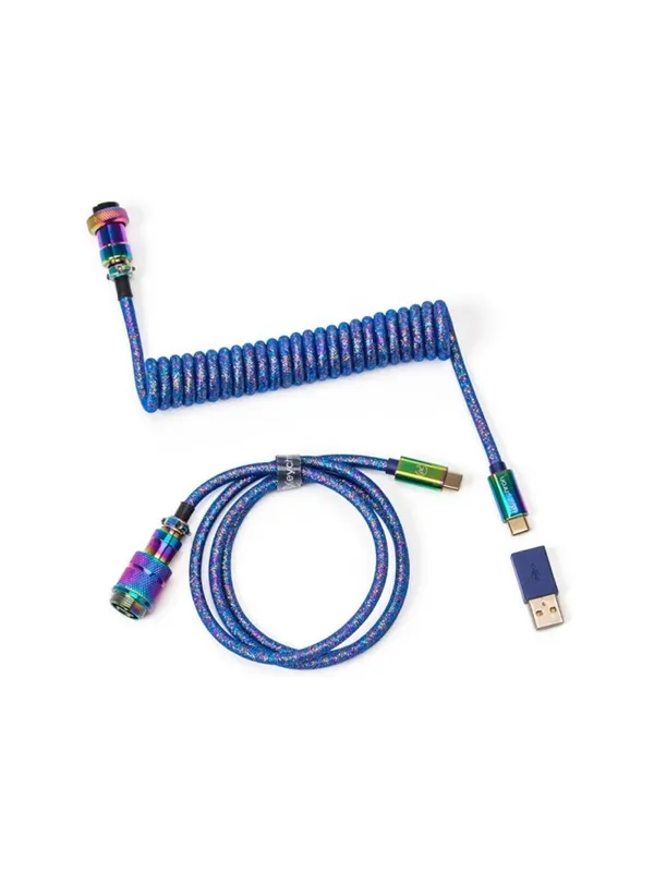 Кабель для клавиатуры Keychron Type-A/Type-C Keychron Coiled Aviator Cable-Straight Rainbow Plated Blue — фото 1