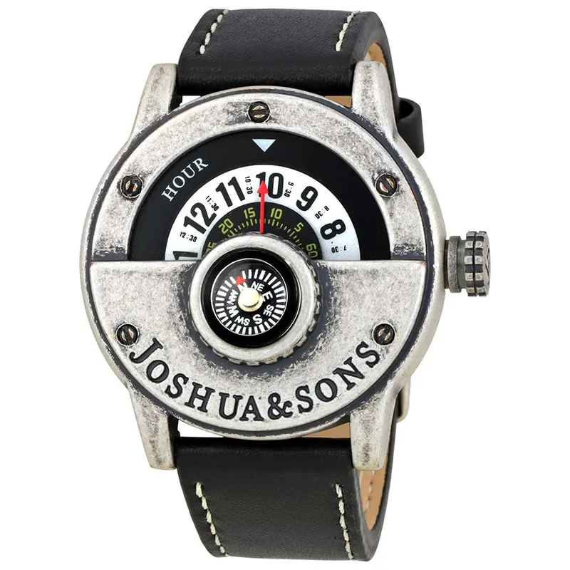 Оригинальные Мужские часы Joshua & Sons Black Dial Leather Compass 1
