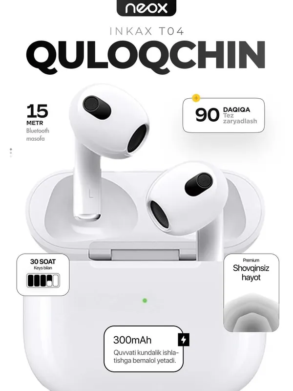 Inkax T04, chuqur bass va qulay boshqaruvga ega simsiz quloqchinlar