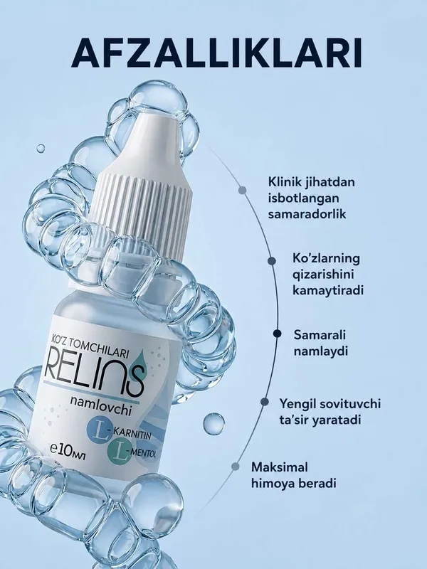 RELINS L-karnitin va L-mentolli namlantiruvchi ko‘z tomchilari, 10 ml. 6 RELINS L-karnitin va L-mentolli namlantiruvchi ko‘z tomchilari, 10 ml. 6