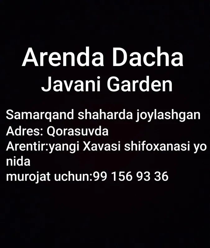arenda dacha beramiz Samarqand shaharda joylashgan