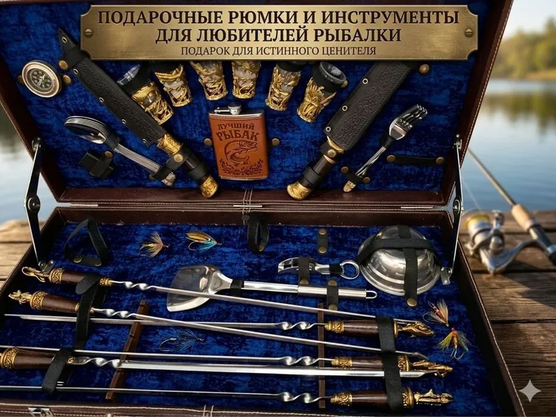 Наборы для подарка охотнику или рыбаку в кожаных кейсах