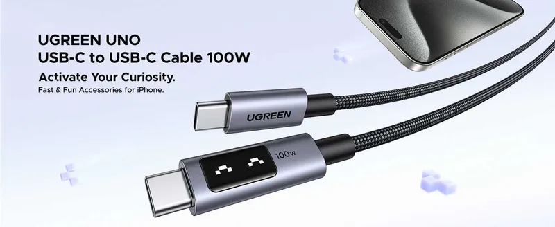 UGREEN UNO L509 Кабель USB-C to USB-C с LED-дисплеем for iPhone 16 17 — фото 7