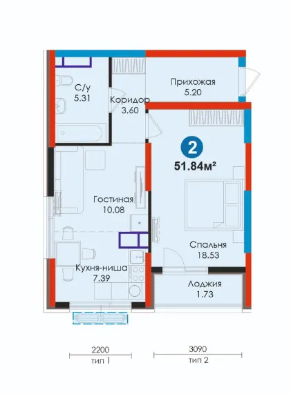 51.84 м2 БИЗНЕС-КЛАСС — Самая низкая цена в ЖК — фото 7