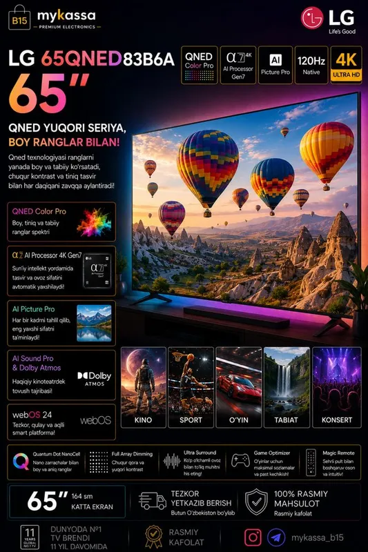 LG 65QNED83B6A — 65 dyuymli QNED • New • Dastavka