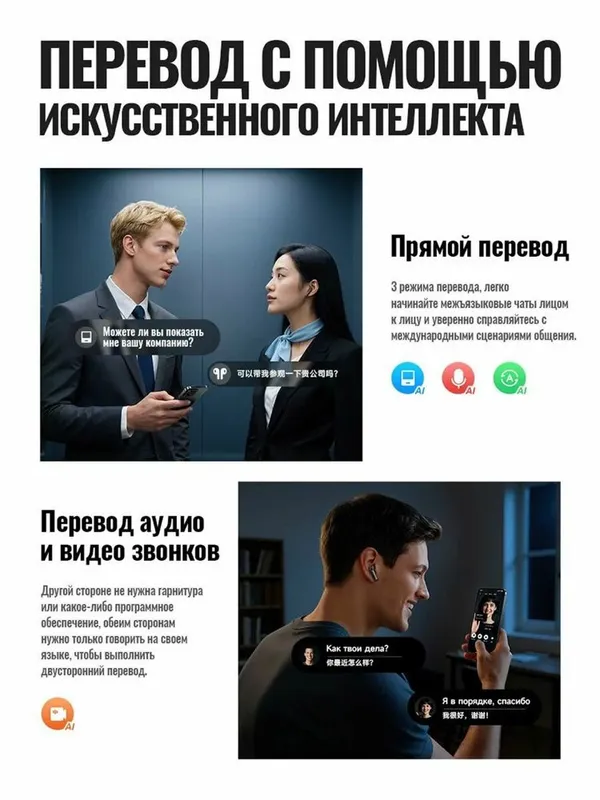 Наушники с переводчиком Hoco EQ27 черный (134 языка) ANC+ENC Дос есть! — фото 3