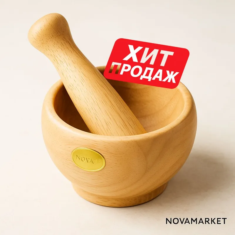 Деревянная ступка с пестиком для кухни 1 Деревянная ступка с пестиком для кухни 1