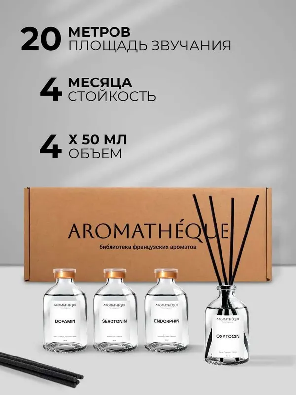 Набор аромадиффузоров AROMATHEQUE "Гормоны счастья" (4х50 мл.) — фото 7 Набор аромадиффузоров AROMATHEQUE "Гормоны счастья" (4х50 мл.) — фото 7