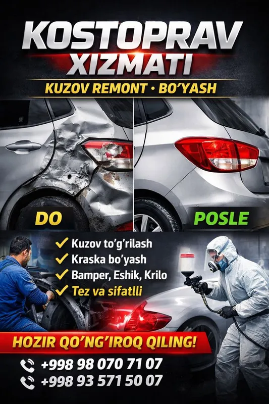 Kostoprav Toshkent | Kuzov remont | Bo‘yash kraska | Avto vakum