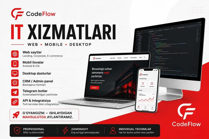 IT xizmatlari — Web sayt, Mobil ilova, Telegram bot, Desktop ilovalar 1 IT xizmatlari — Web sayt, Mobil ilova, Telegram bot, Desktop ilovalar 1