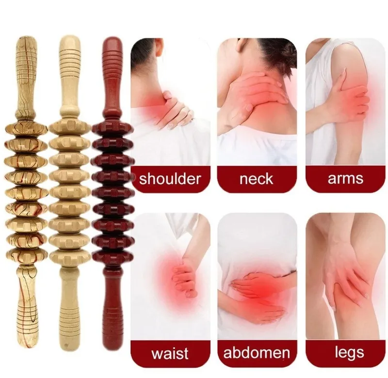 Деревянный роликовый массажёр-скалка для тела (антицеллюлитный)