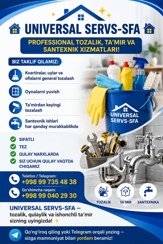 Kvartira va ofislarni tozalash 1