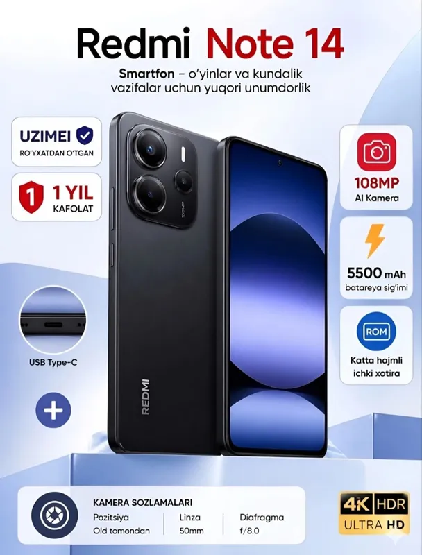 Redmi note 14 8+8/256 QORA
