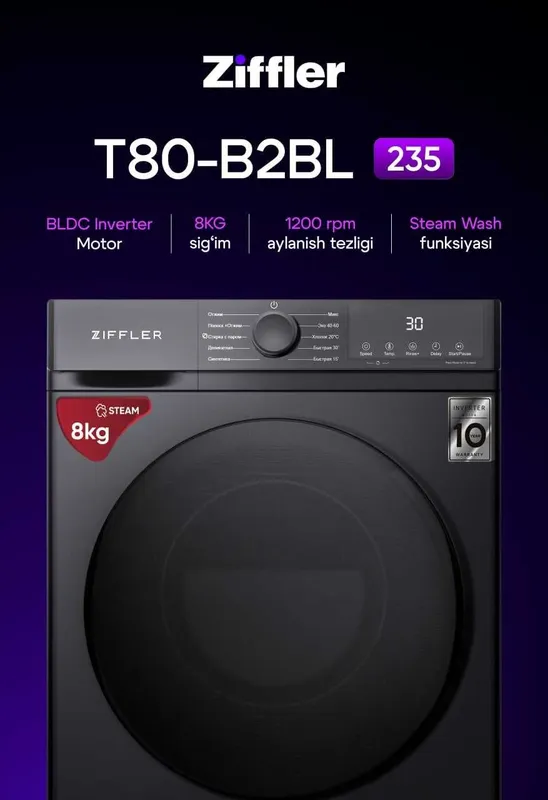 Kir yuvish mashinasi/Kir moshina T80-B2BL+Bepul yetkazib berish