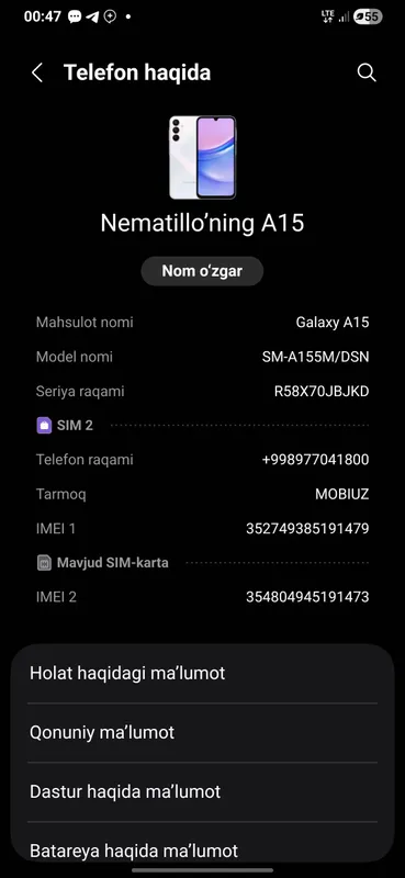 Samsung 15 srochna sotiladi