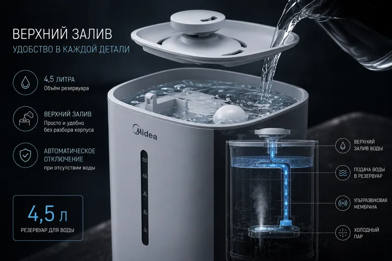 Увлажнитель воздуха Midea, ультразвуковой, 4.5 л 5 Увлажнитель воздуха Midea, ультразвуковой, 4.5 л 5