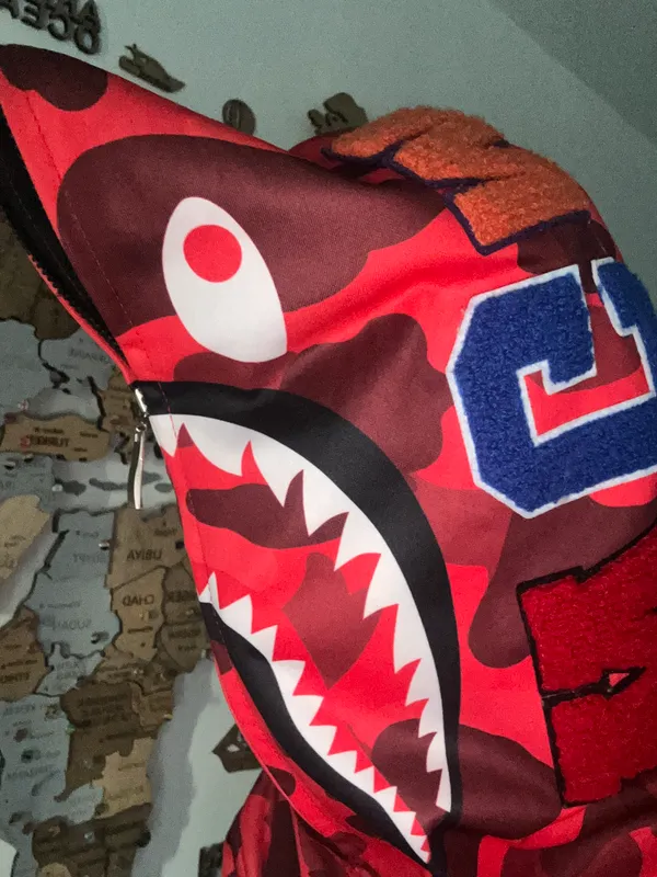 Qizil BAPE Shark Full Zip Hoodie fermuarli hudisi 2