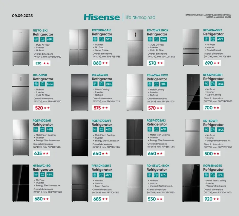 HISENSE Холодилник Хамма размер ранглари бор!!!