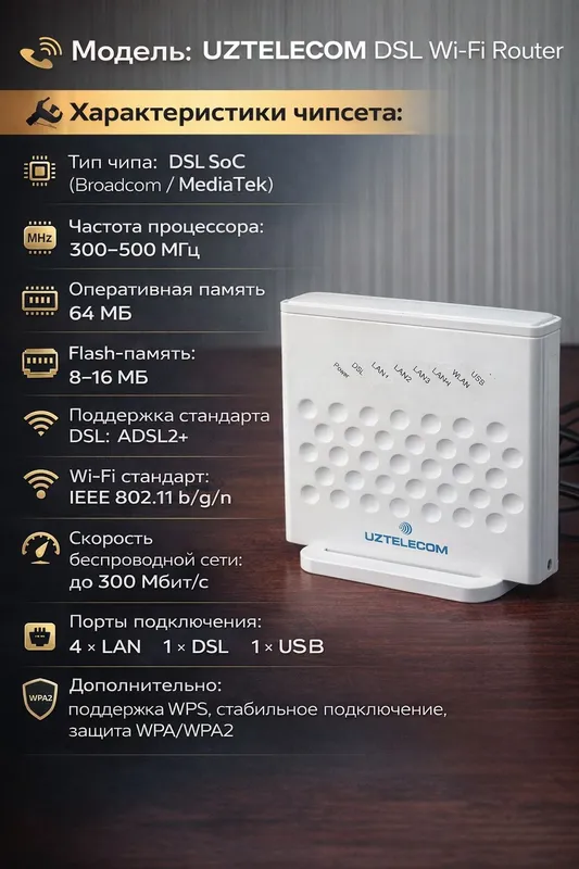 Wi-Fi DSL роутер UZTELECOM Продам (или отдам) рабочий Wi-Fi роутер