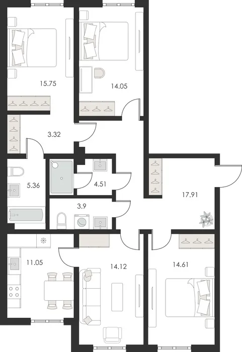 4-комнатная квартира, 105 м², Учтепа 2 4-комнатная квартира, 105 м², Учтепа 2