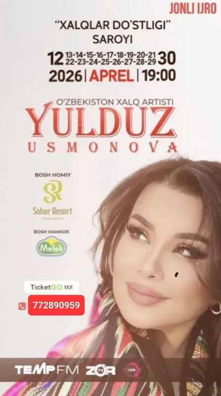Yulduz usmonova konsertiga arzon narxlarda biletlar bor Yulduz usmonova konsertiga arzon narxlarda biletlar bor