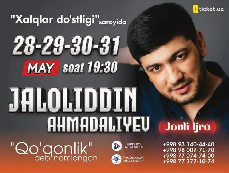 Jaloliddin ahmadaliyev konsertiga 2 ta bilet yonma yont