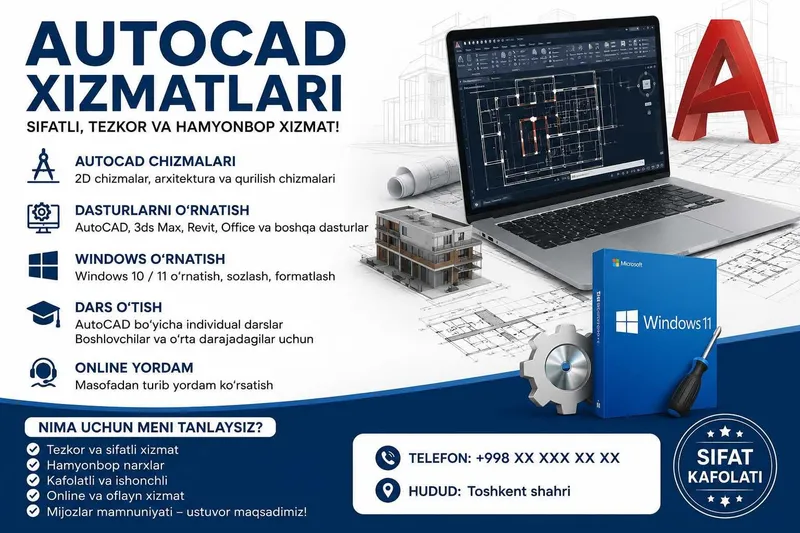 AutoCAD chizmalari | Windows va Dasturlar o‘rnatish | AutoCAD darslar
