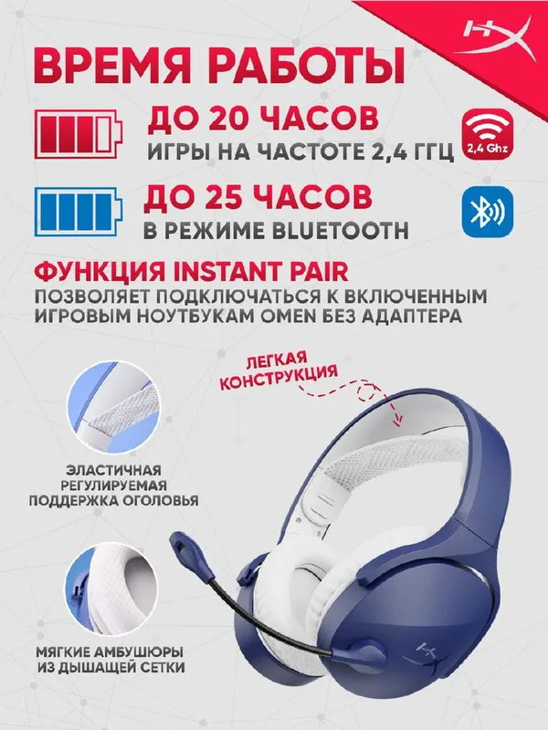 Беспроводные наушники HyperX Cloud Jet WL LBLU GAM HS, для ПК, PS4/5, мобильных устройств, с микрофоном — фото 1