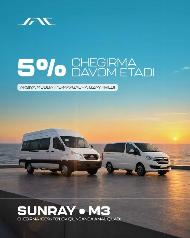 JAC Sunray Mikroavtobus Yangi 16 o'rinli / Kredit Lizing Rassrochka